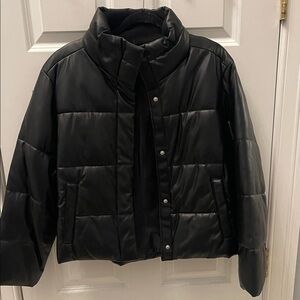 GAP Women's Classic Black Puffer Jacket-Faux Leather
